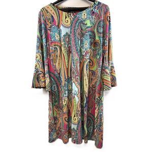 Cute Boho Tommy Hilfiger Paisley Print Shift Dress – Plus Size 16